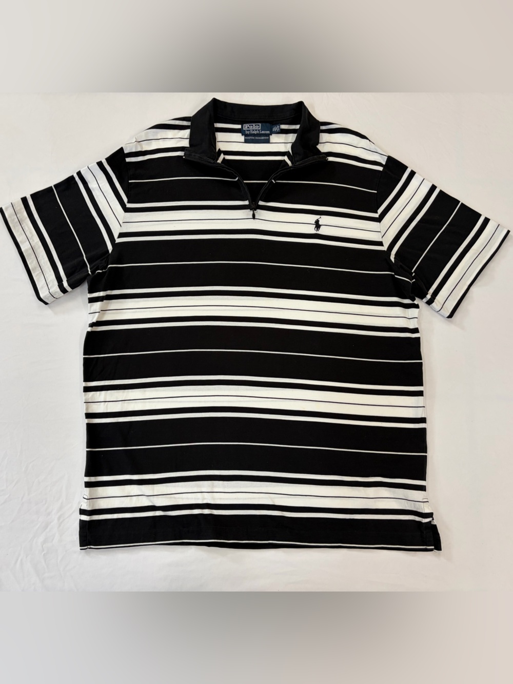 Polo by Ralph Lauren Black & White Striped Zip-Neck Polo-XL